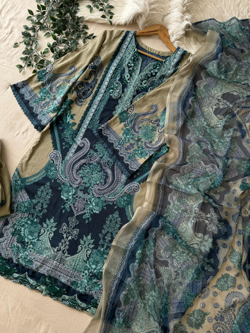 Pakistani printed suit AZ navy 415 - Pehnava Lawns