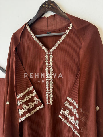 Cotton Embroidered Three Piece Suit-1001