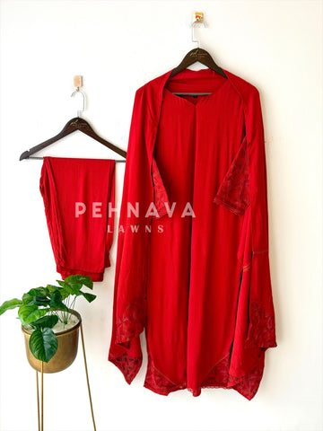 Embroidered Lace Detailed Suit-1001