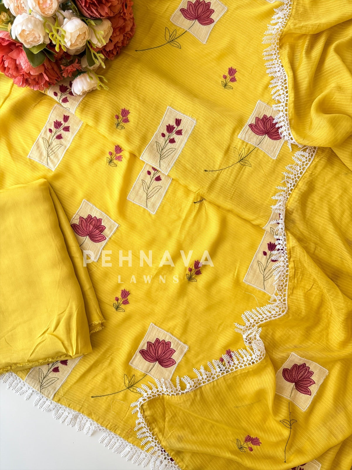 Floral Embroidered Linen Unstitched Suit-4135 - Pehnava Lawns