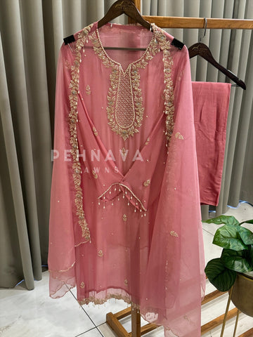 Premium Chiffon Handwork Semi-Stitched Suit - Pehnava Lawns