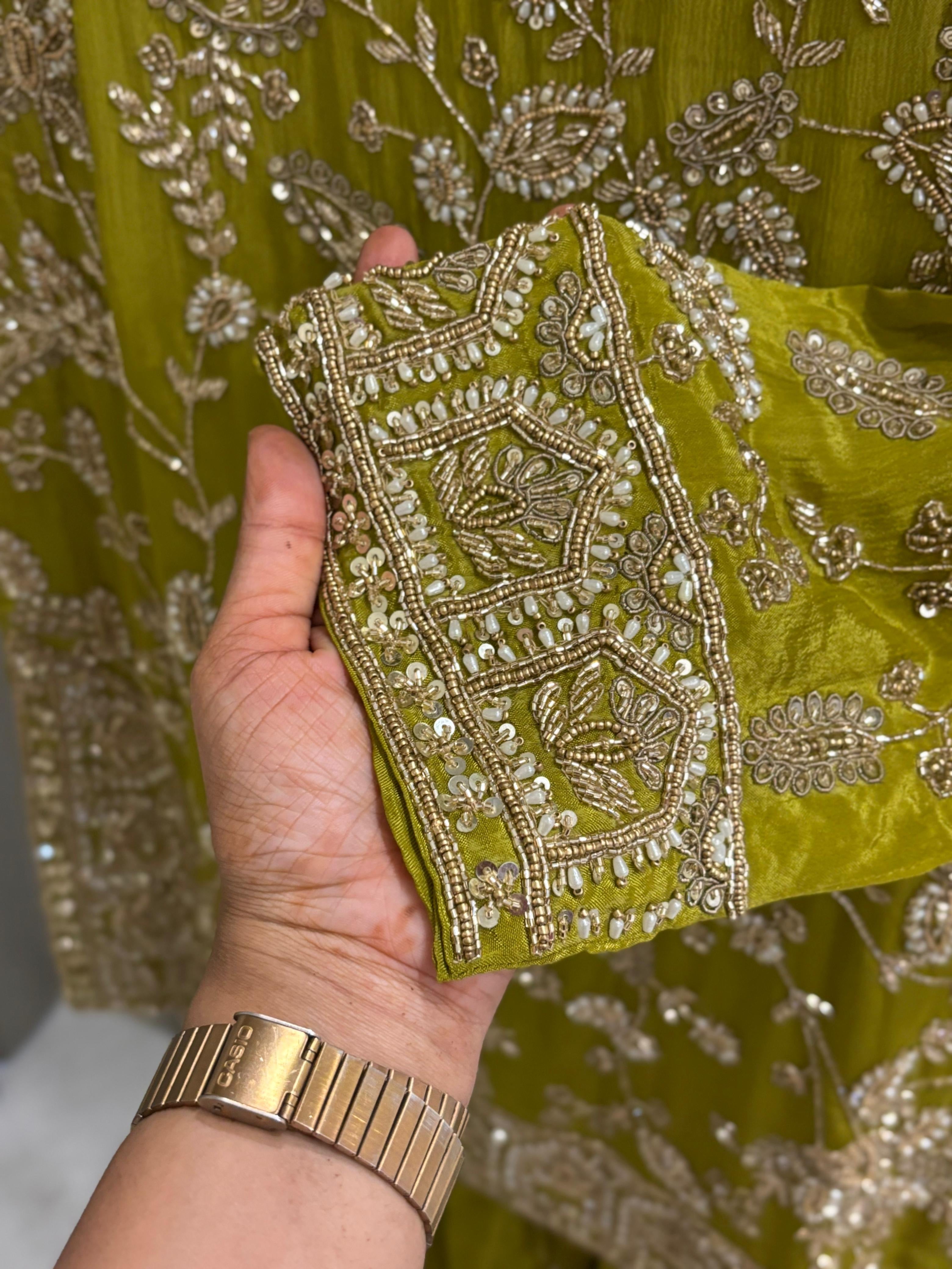 Heavy Hand-worked suit with wide sharara-7490