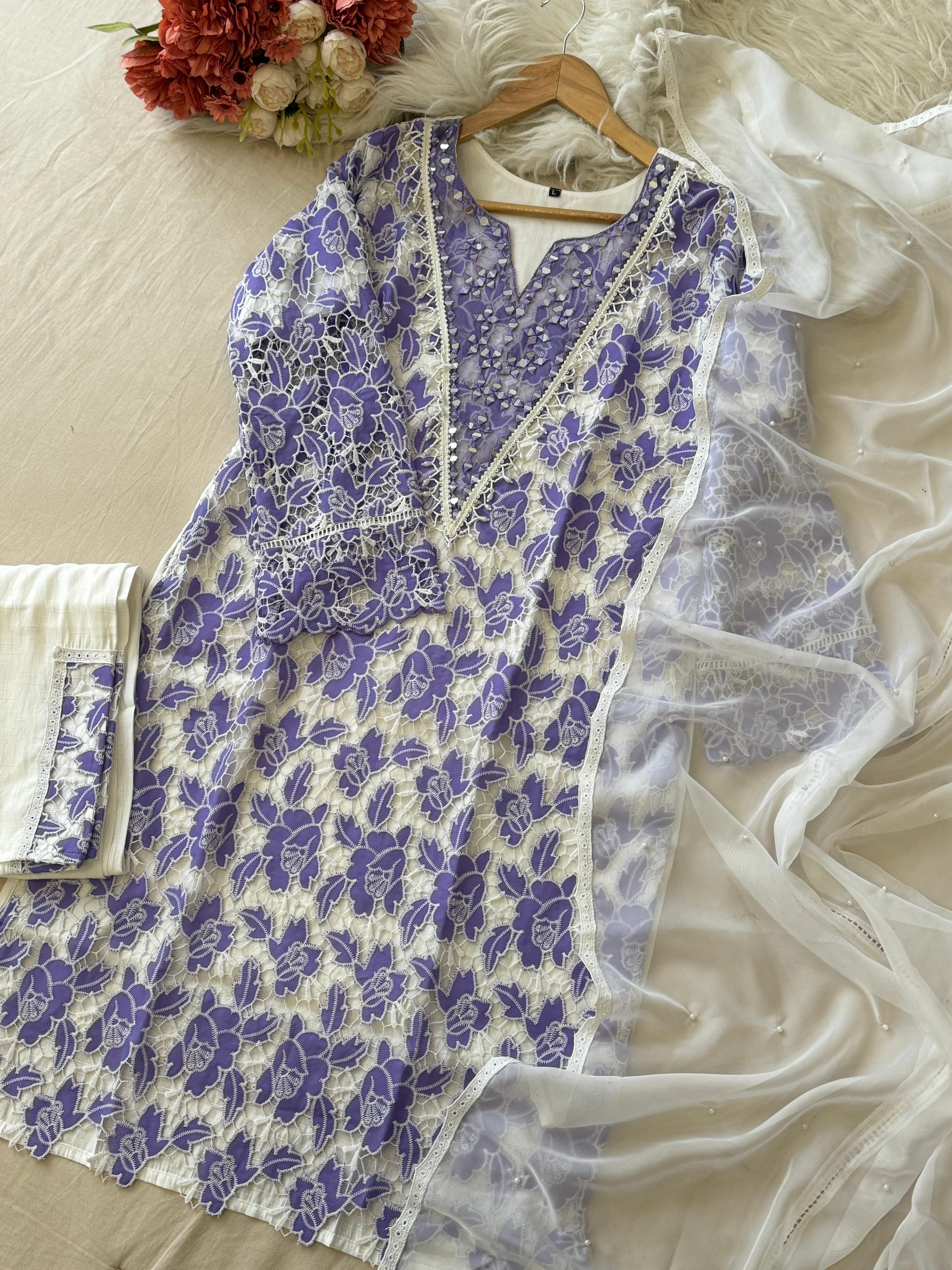 Glamorous Cutwork Suit Ft. Organza Dupata