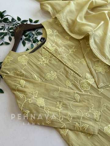Yellow Chanderi Embroidery Suit 12679