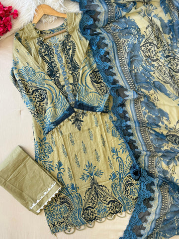 Yellow Block Printed Pakistani Suit