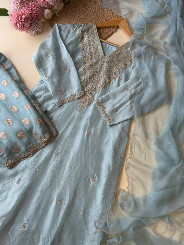 Handworked silk Suit with hand detailed brocade bottoms 9803