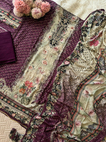 Premium Muslin Suit with Bloomy Prints-240