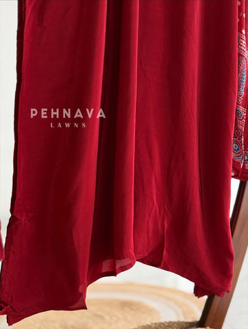Ajrak Printed Dupatta Kaftan Suit Set