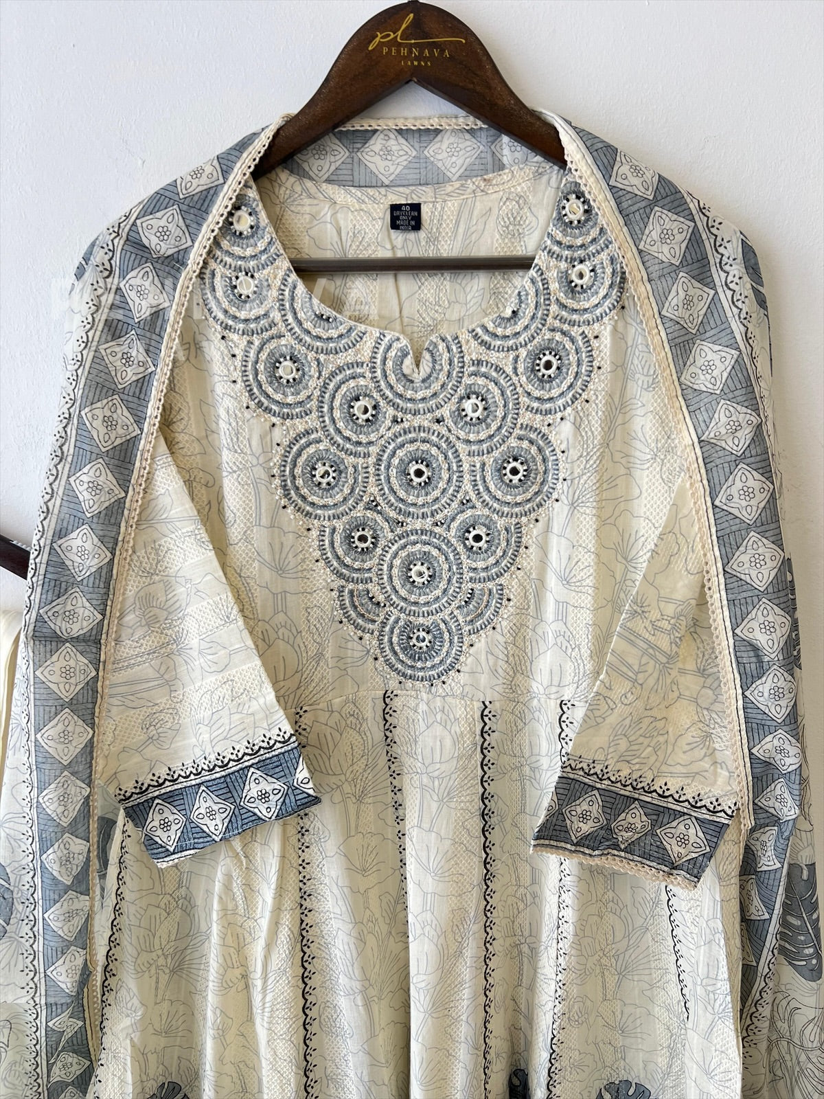 Pure cotton embroidered Anarakali suit - Pehnava Lawns