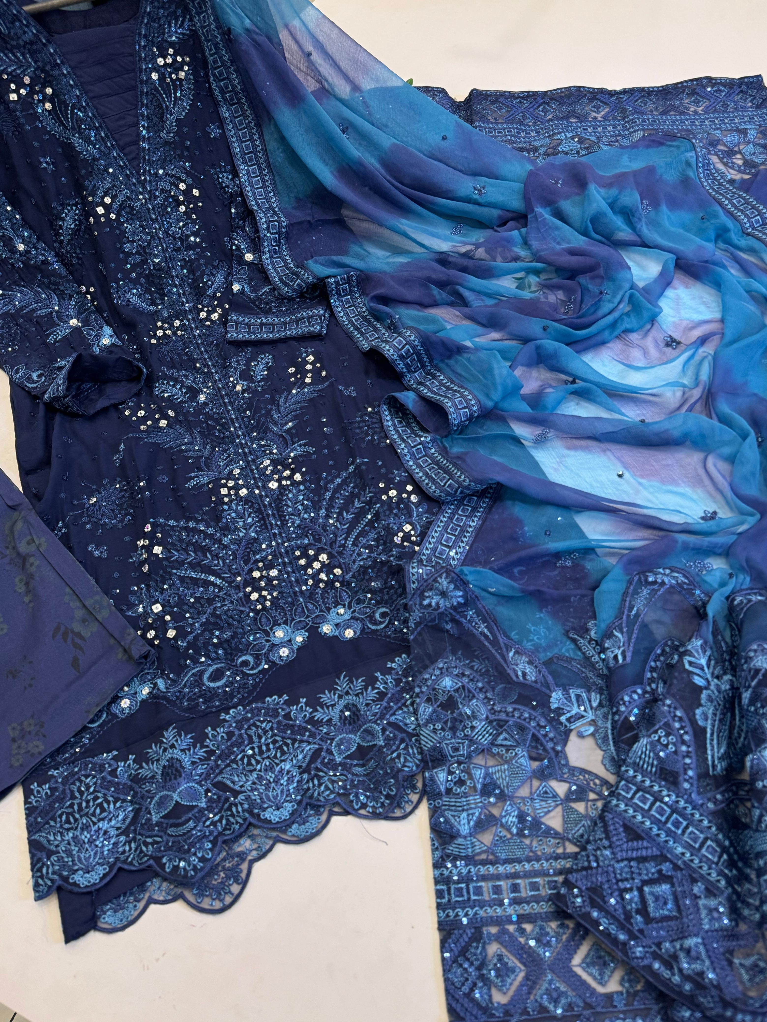 Royal Blue Net & Silk Bridal/Festive Suit
