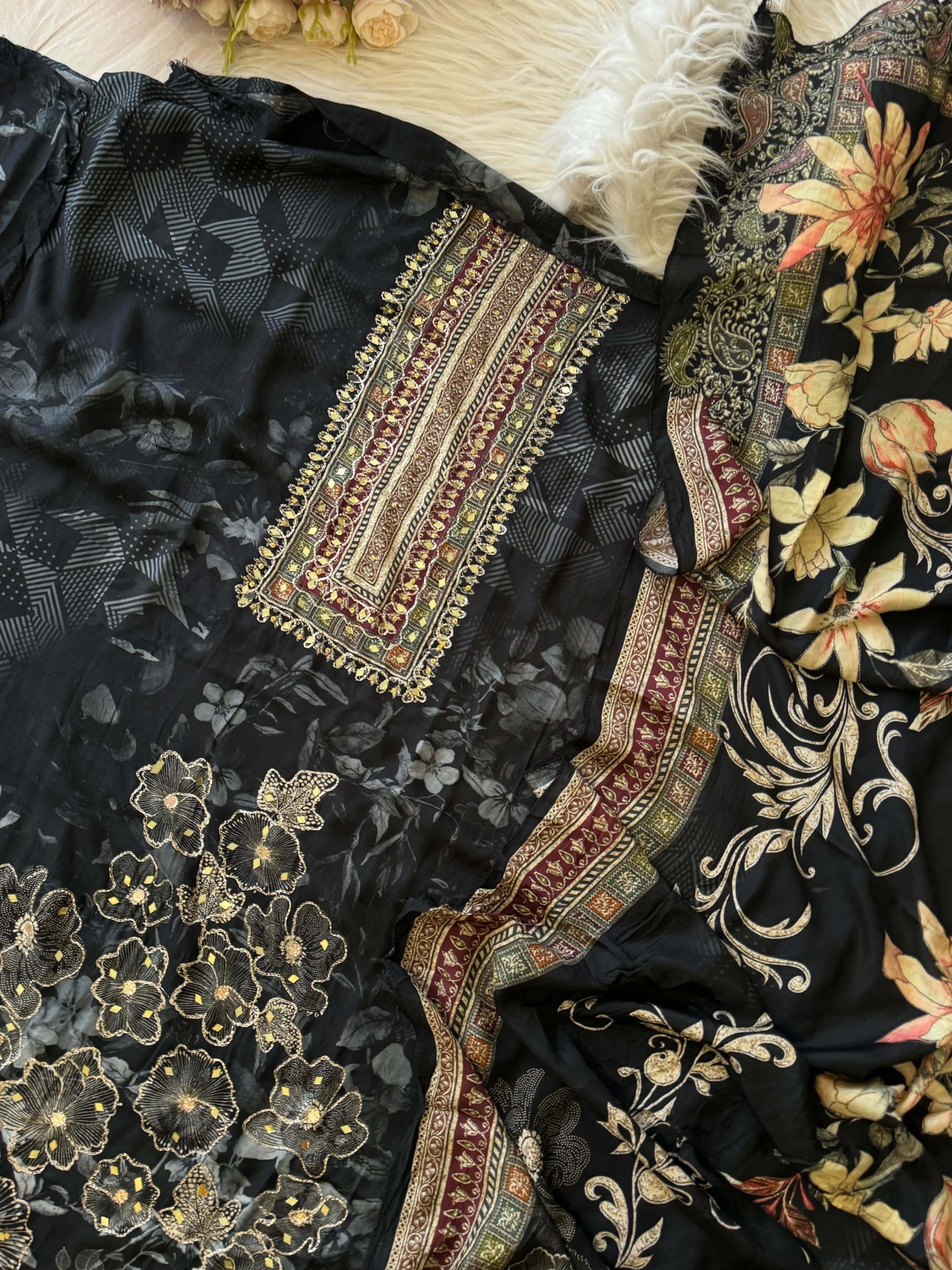 Premium Floral Designed Muslin Suit-297