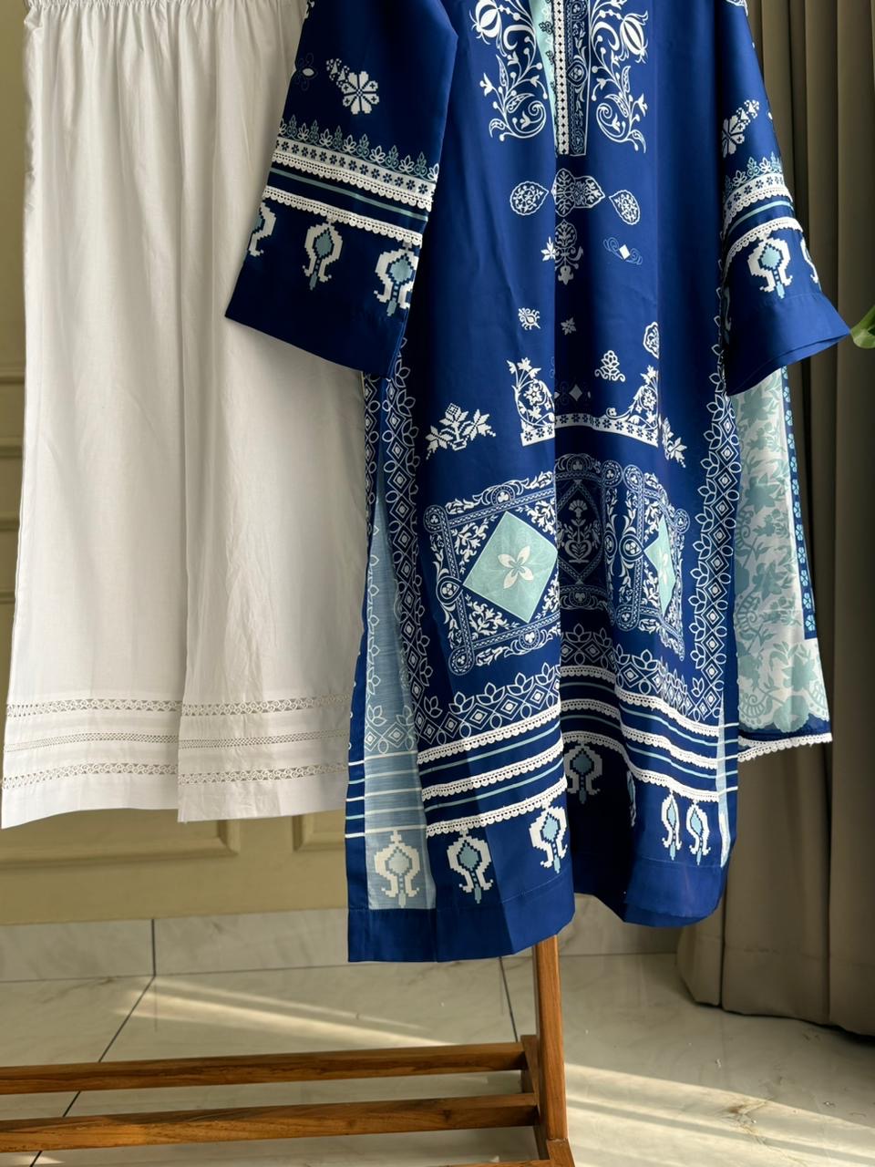 Premium Viscous Silk Blue Tunic Set