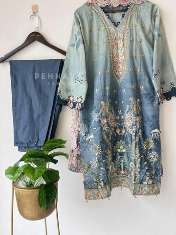 Embroidered Lawn Suit with Scallop Dupatta-1710 - Pehnava Lawns