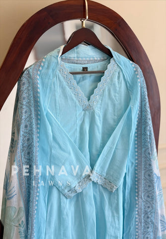 V-Neck Lace Trimed Anarkali Suit-6/D26