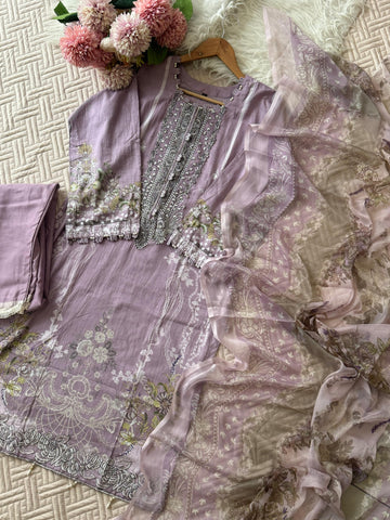 Lavender Embroidery Detailed Floral Suit