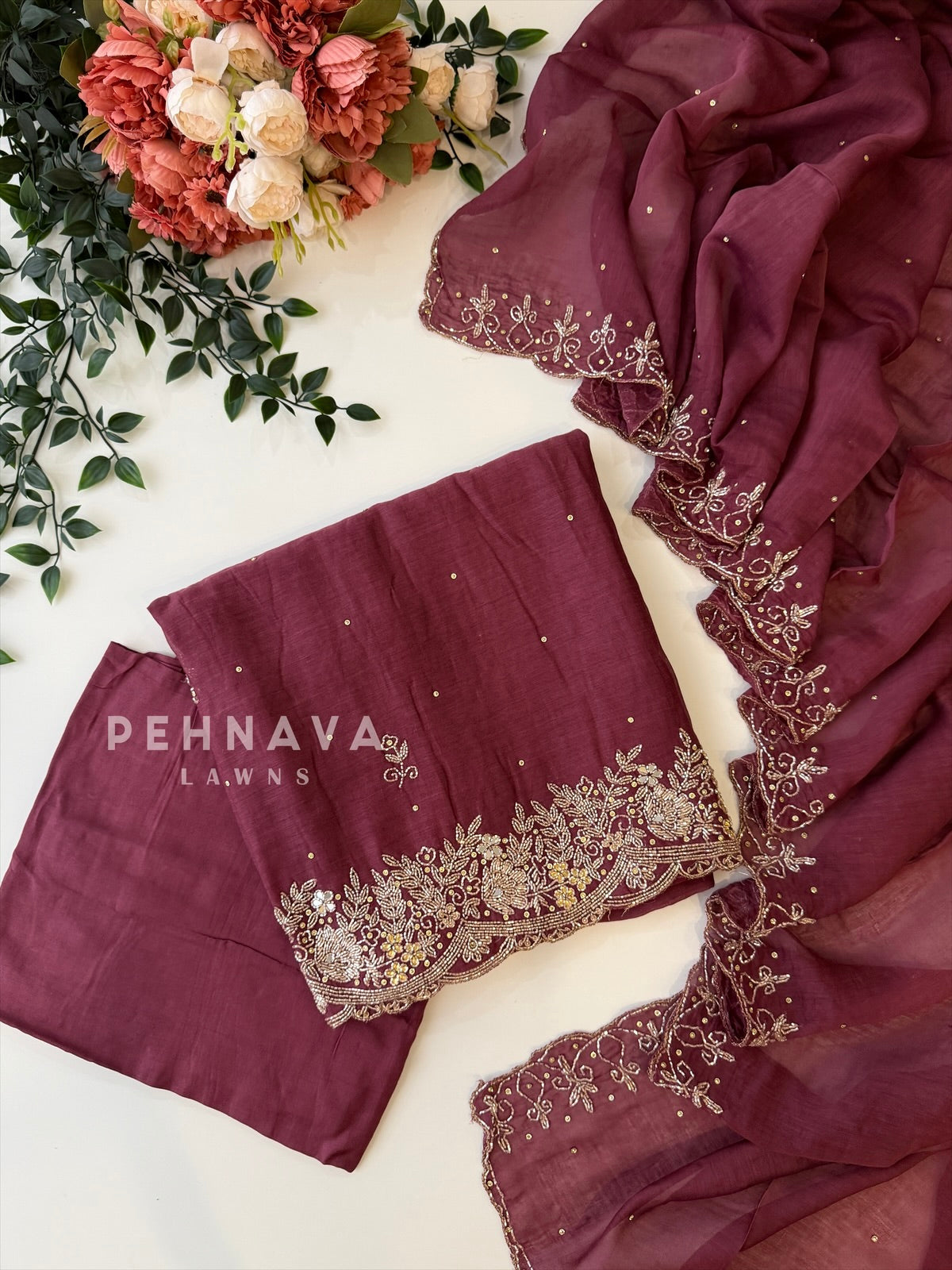 Chanderi Handworked Unstitched Suit-18566