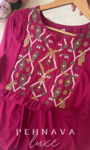 Cotton pleated Anarkali suit with Embroidery detailings