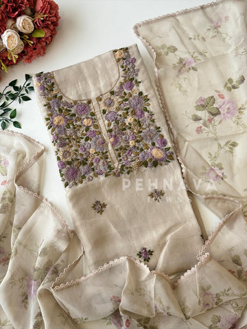 Premium Crushed Tissue Embroidered Unstitched Suit No.2 - Pehnava Lawns