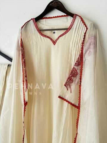 Pure chandheri Pleated Suit - Pehnava Lawns