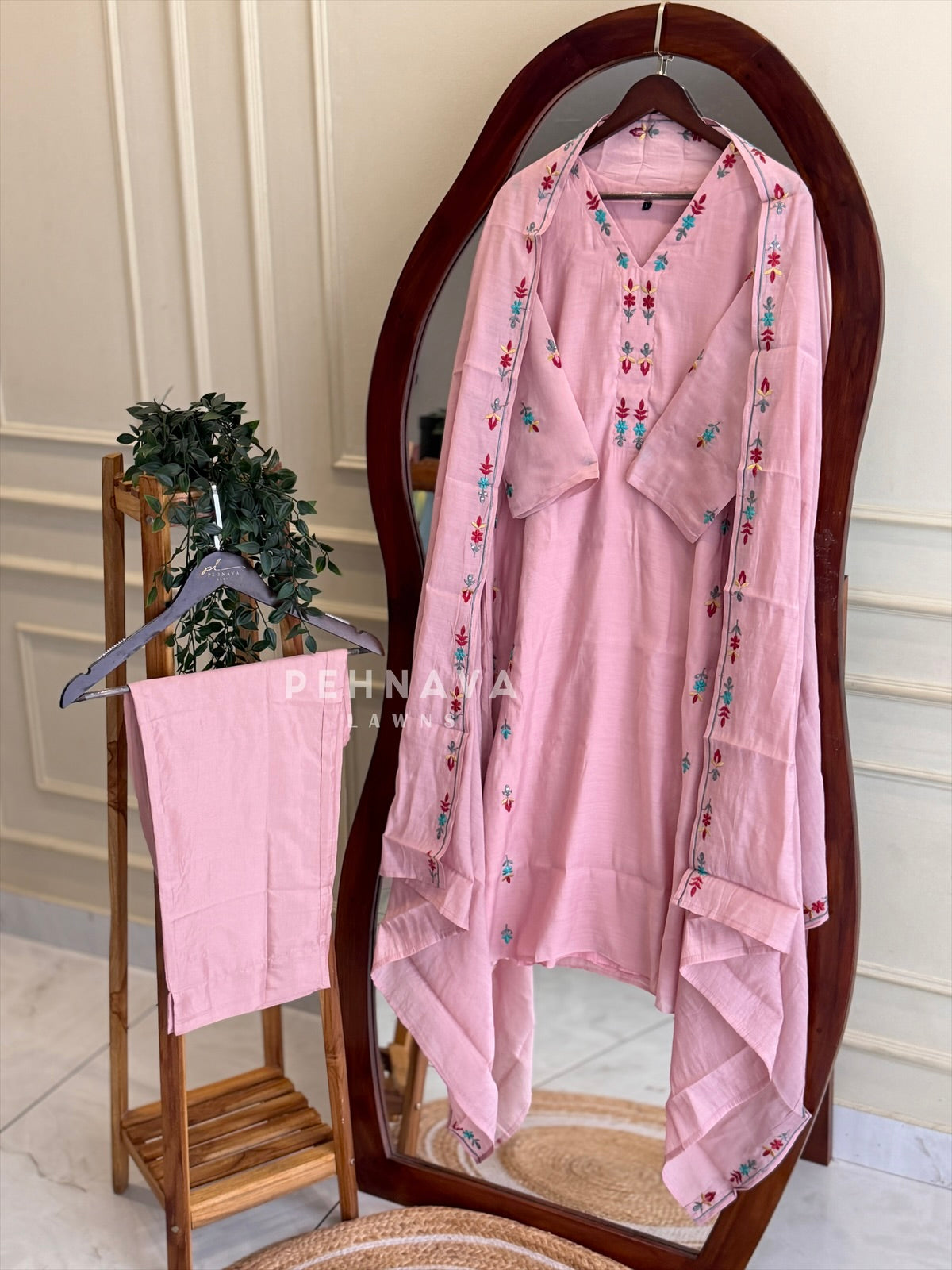 V-Neck Embroidered Suit Set-13134 - Pehnava Lawns