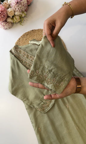 Premium Embroidered Pista Green Kurti Set