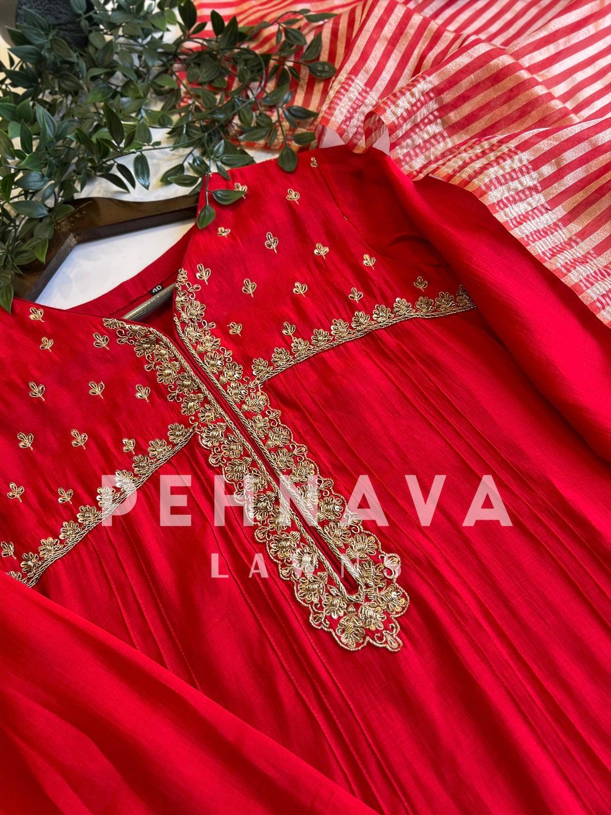 Mul-Chandheri Zari Embroidered Suit-5389