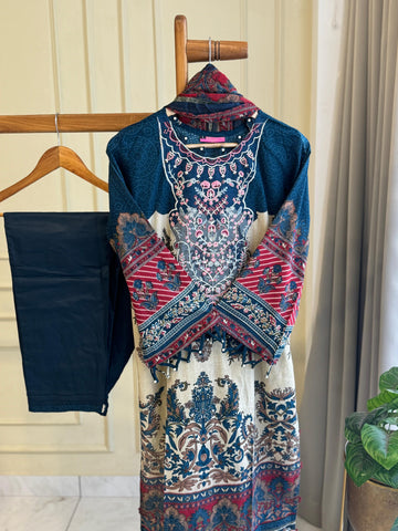Blue Cotton Embroidered Floral Suit-2