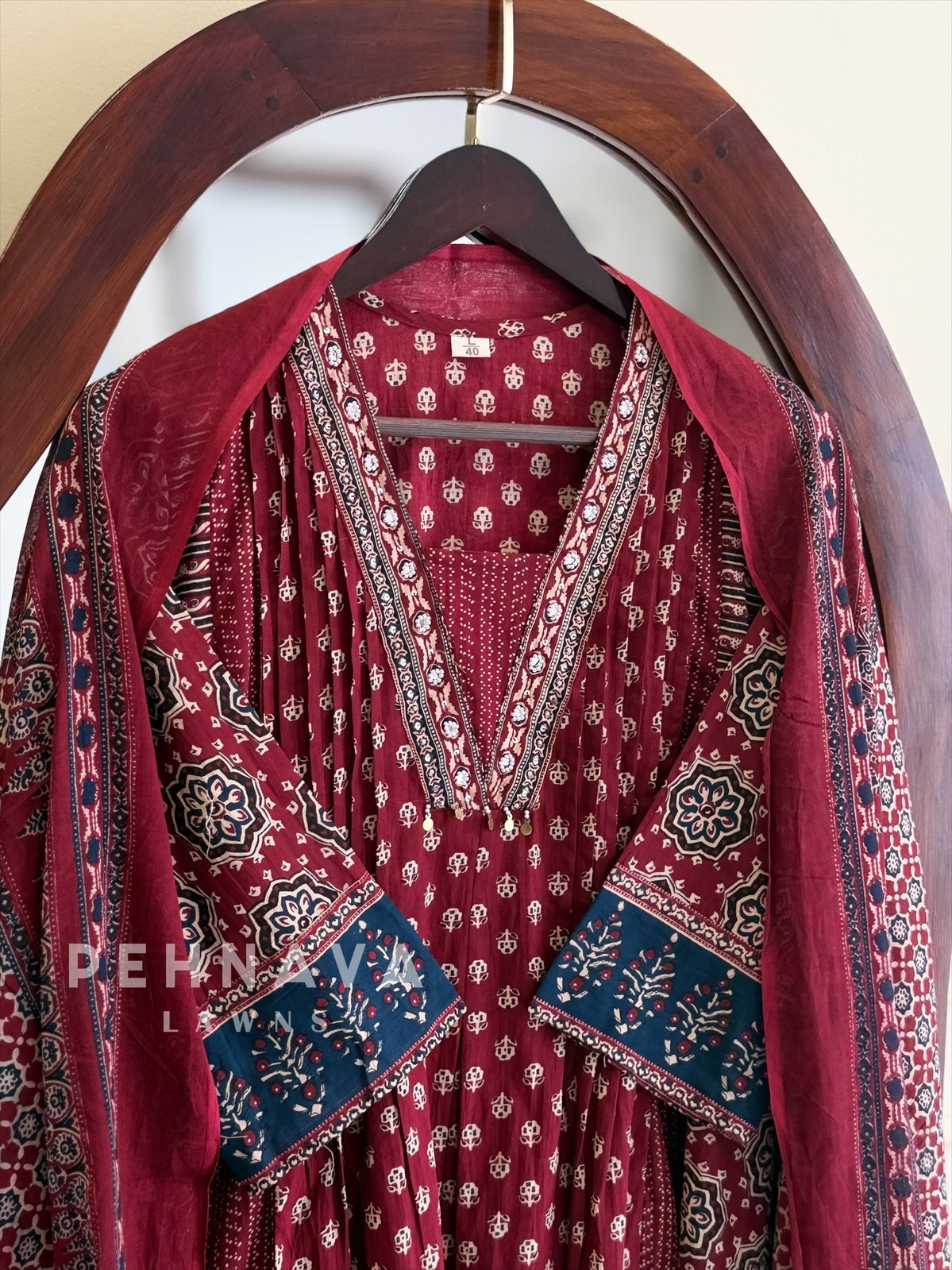 Pleated Yoke Ajrak Printed Suit