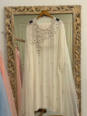 Pearl and floral handworked semi stitched-3 color options