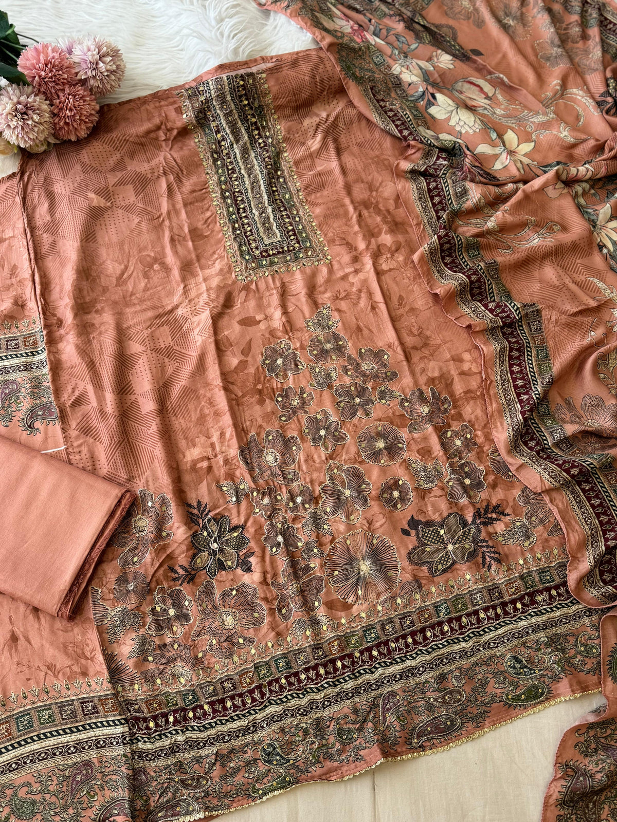 Premium Floral Designed Muslin Suit-297