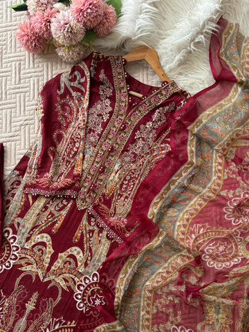 Red Embroidery Detailed Floral Suit