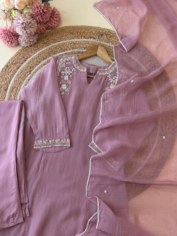 Pure organza aline suit with neck detailing-color options available