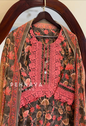 Lace Trimmed Printed Suit Set 253 - Pehnava Lawns