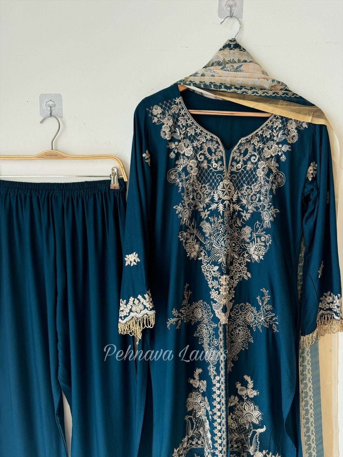 Rayon Embroidered Suit-Blue 3639B