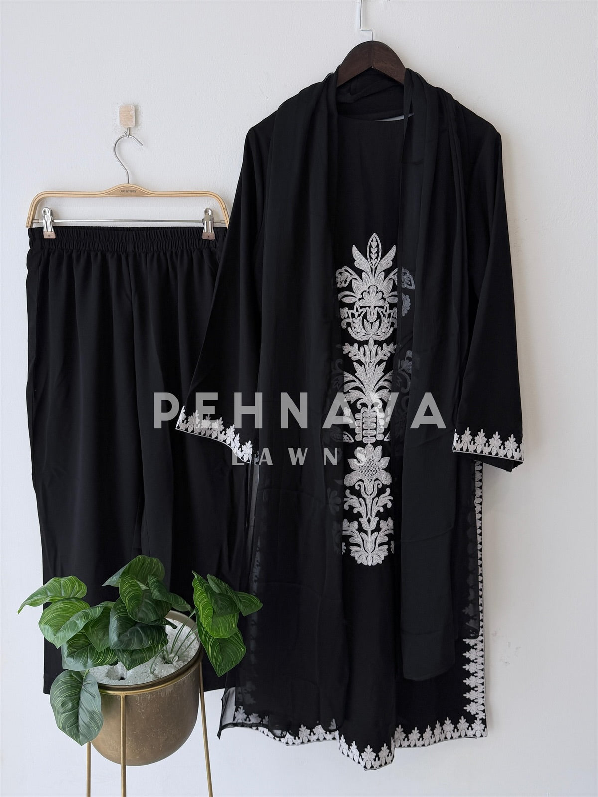 Elegant Black Embroidered Suit- J7110