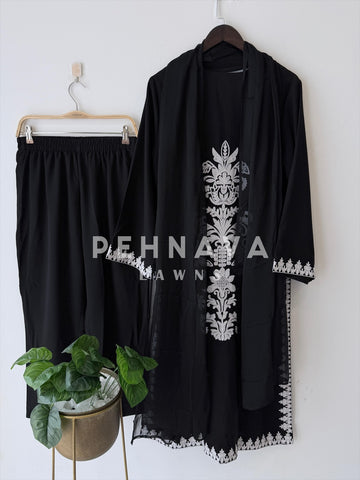 Elegant Black Embroidered Suit- J7110