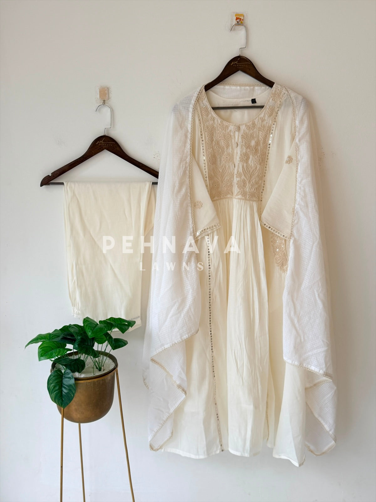 Yoke Embroidered Suit with Cotta Check Dupatta