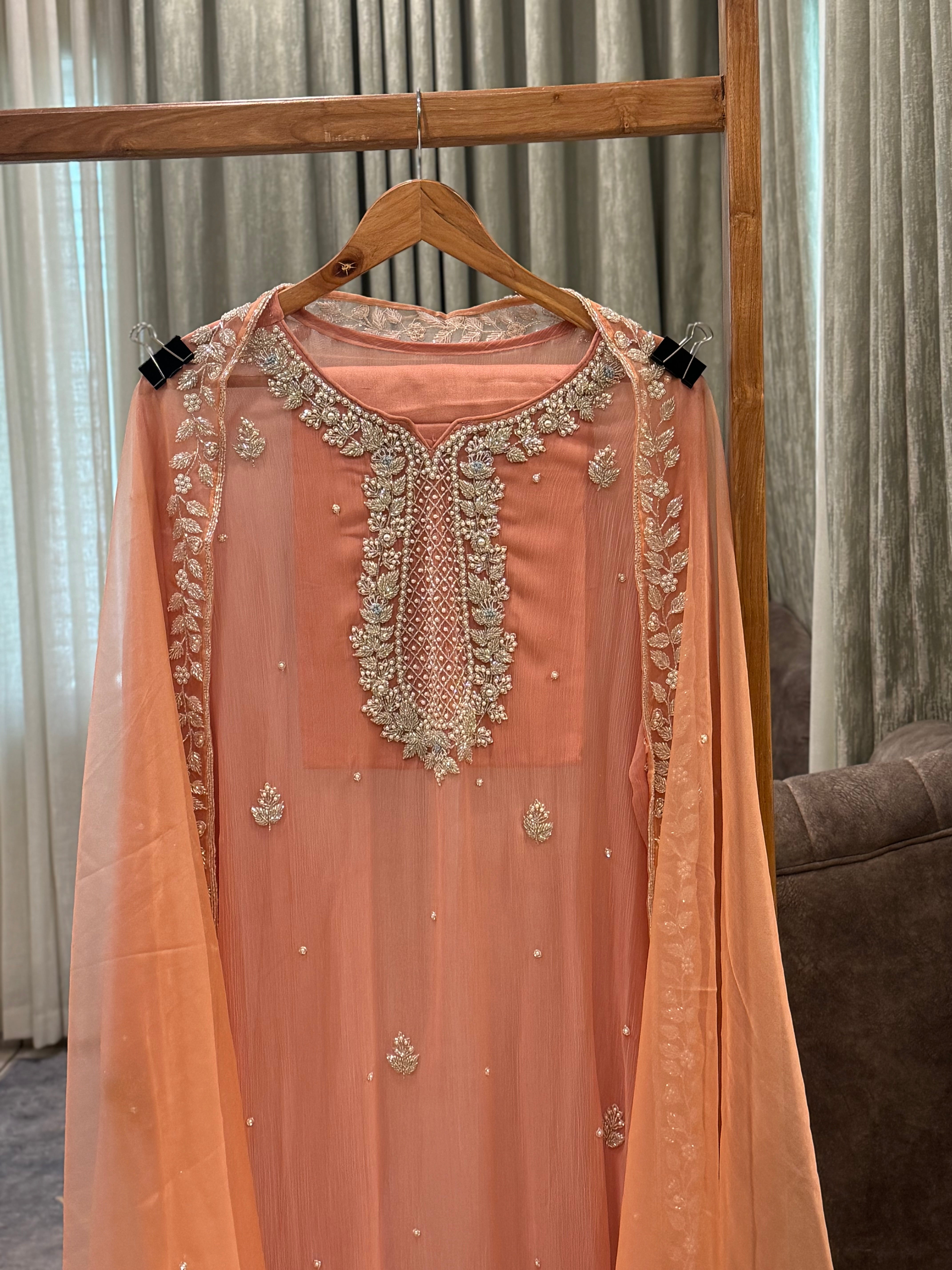 Premium chiffon handwork semi-stitched suit-1078N