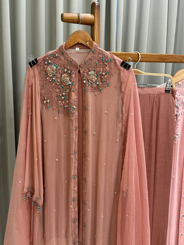 Premium Chiffon handworked jacket  with scalloped organza dupatta