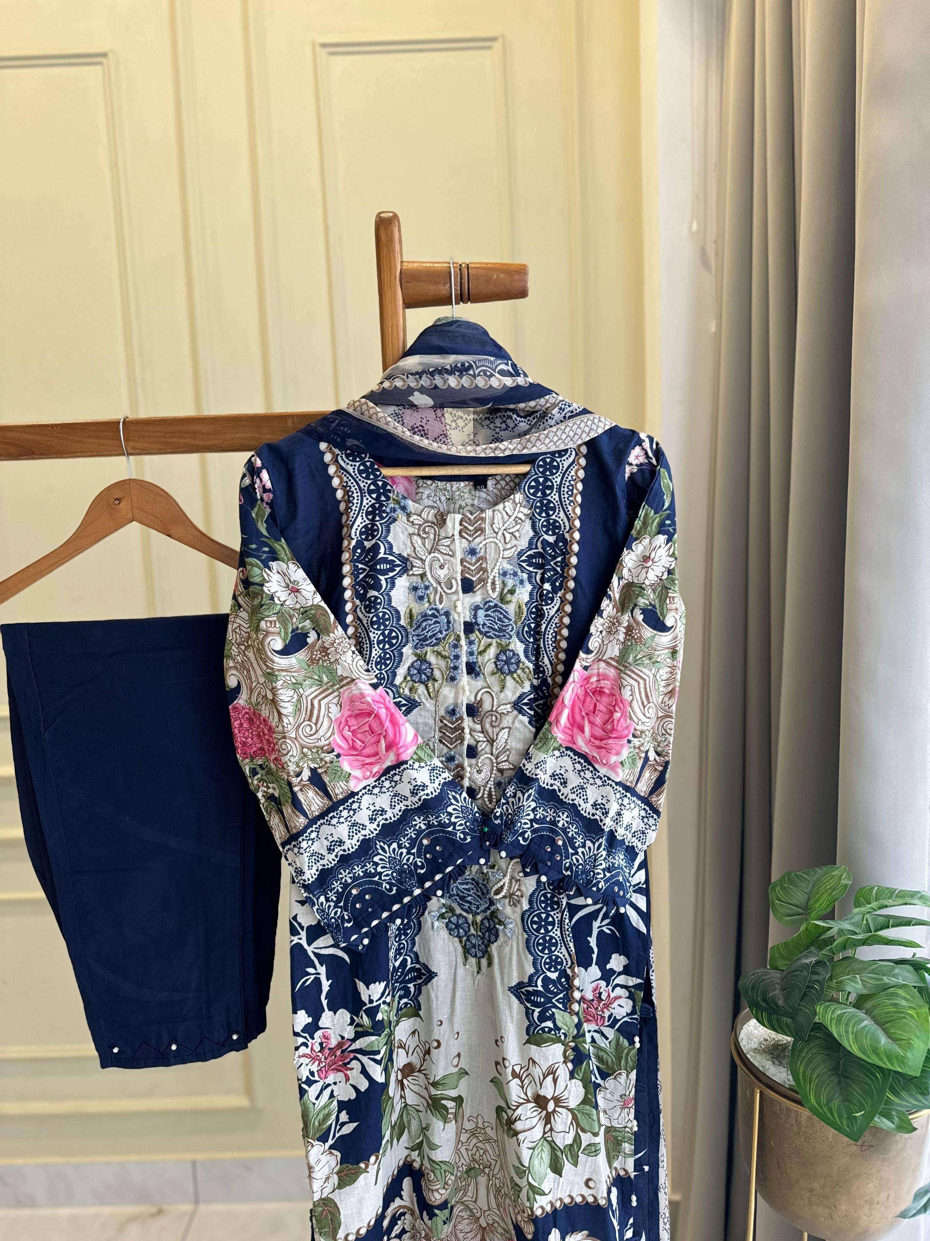 Blue Printed Modern Pakistani Suit-5