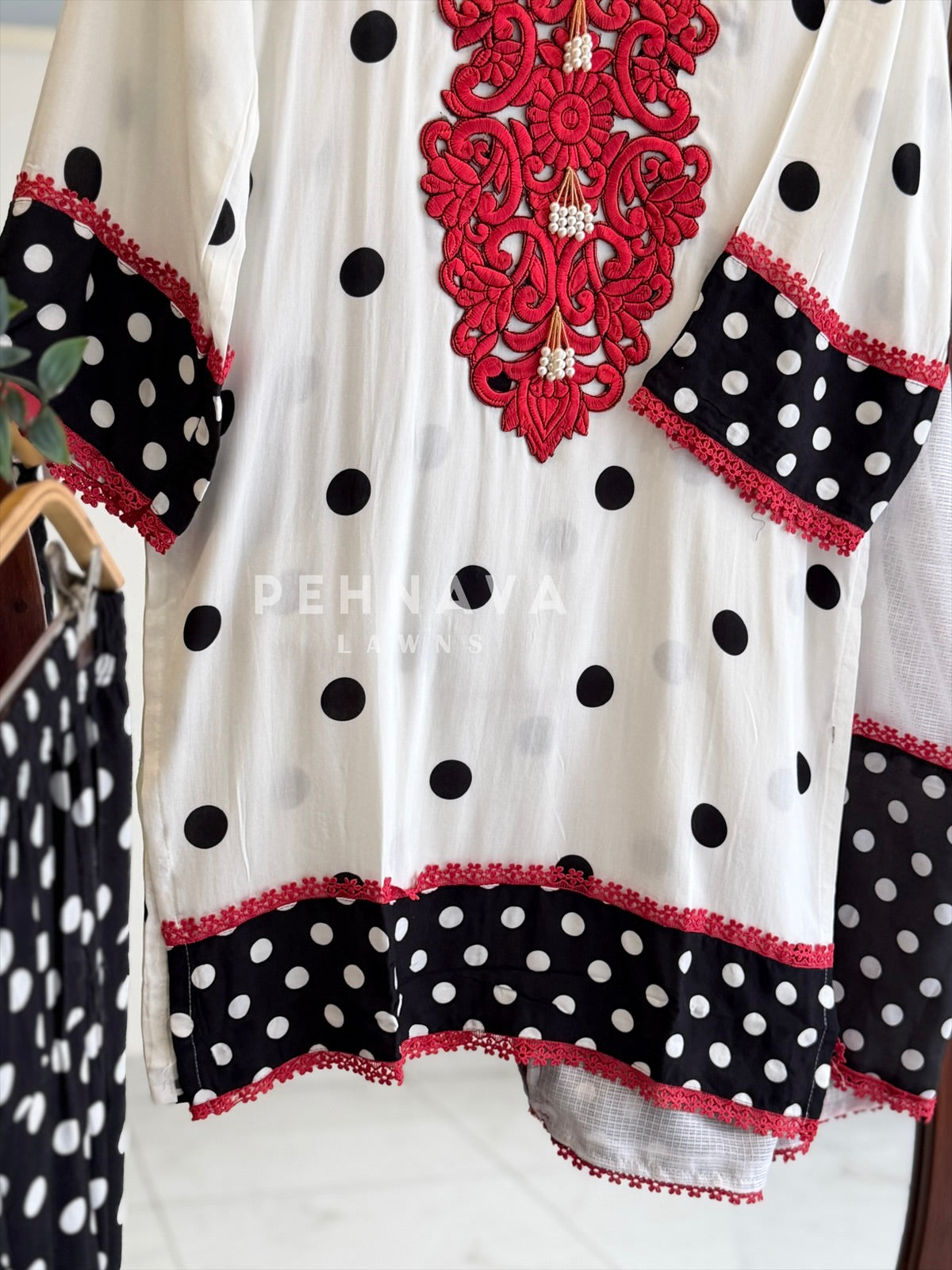 Polka Dot Neck Embellished Farshi Shalwar Set LRC 385