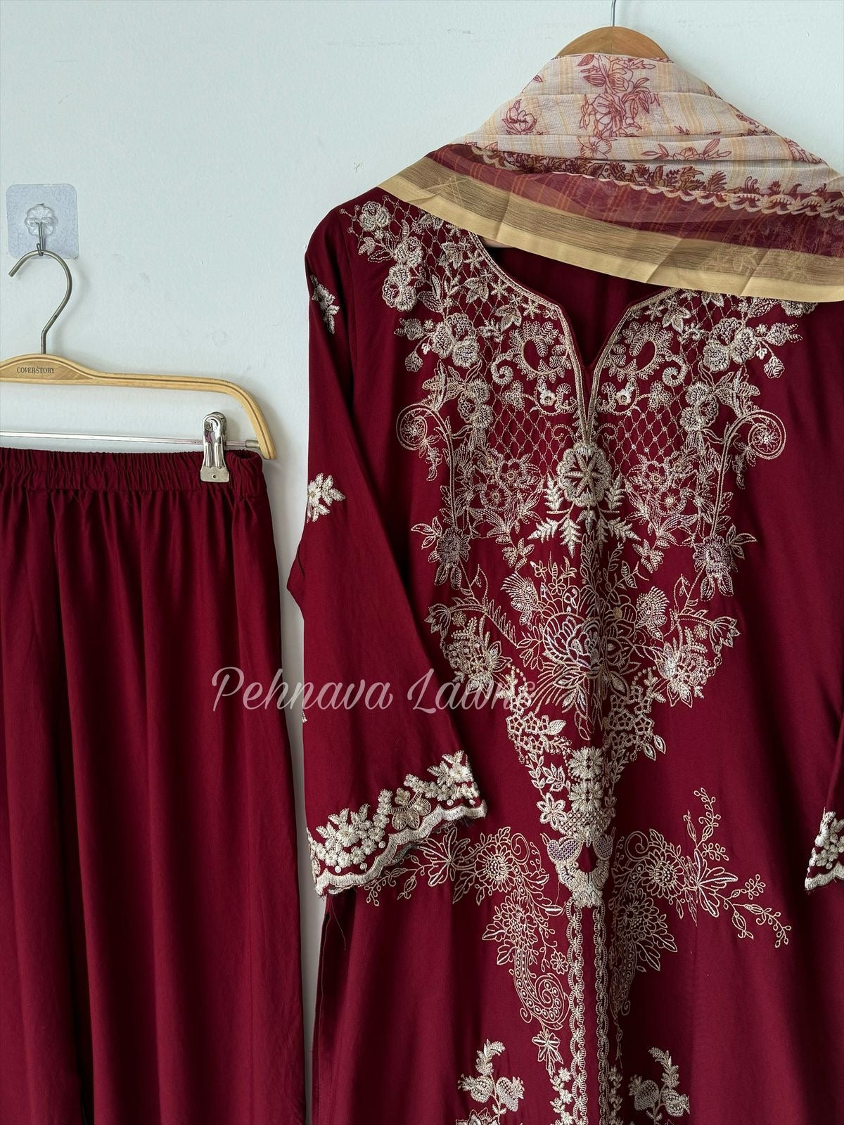 Rayon Embroidered Suit-Maroon 3639A