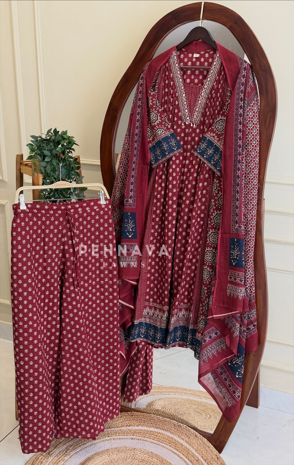 Pleated Yoke Ajrak Printed Suit