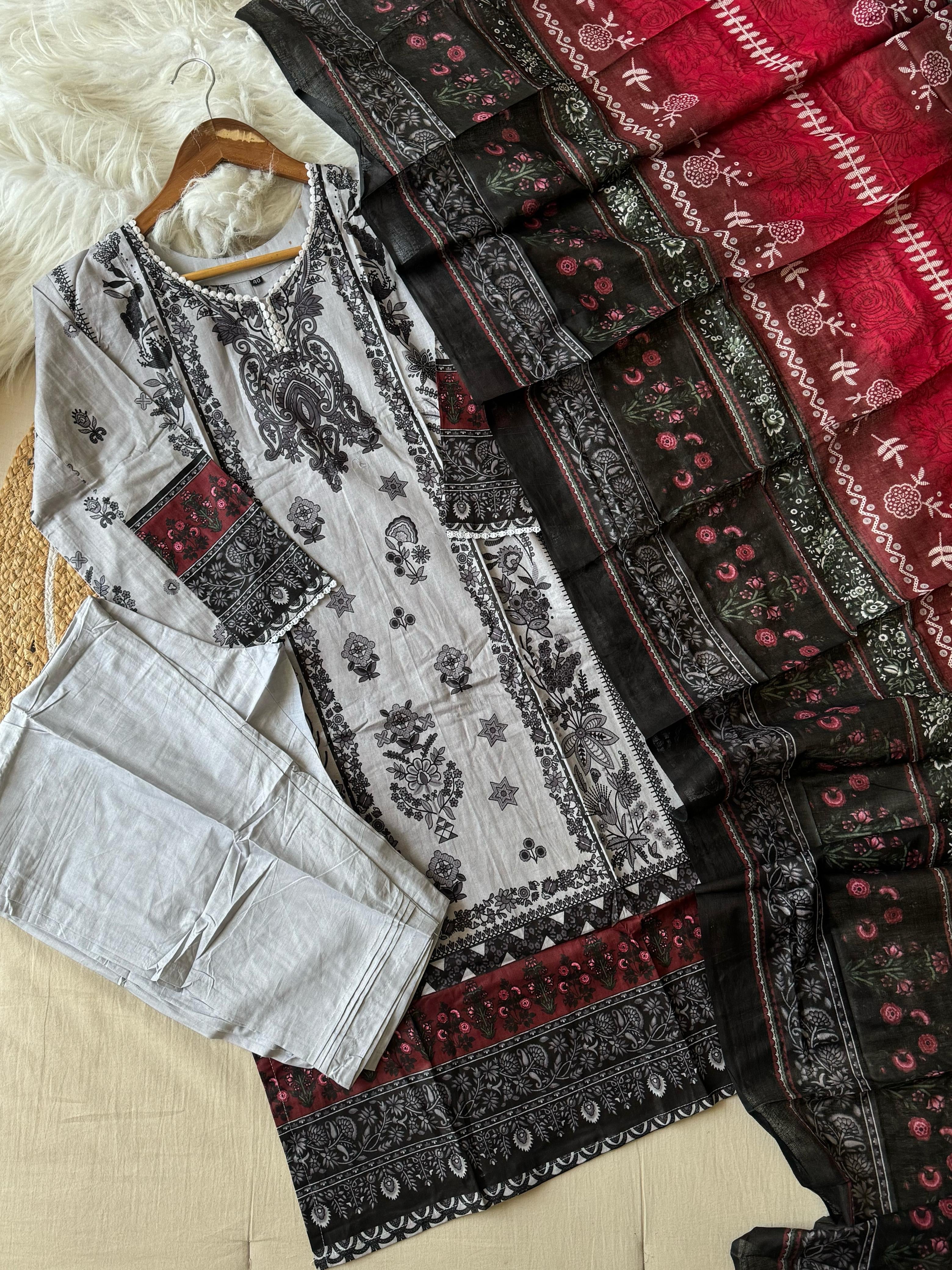 Cotton Pakistani Suit Featuring Laces and Pockets-5