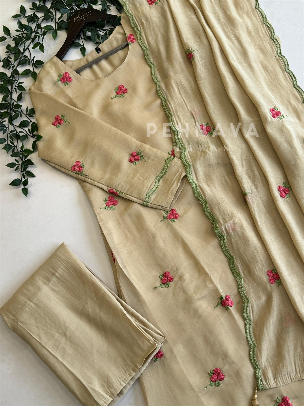 Embroidered Glass Chanderi Three-Piece Set RR113 - Pehnava Lawns