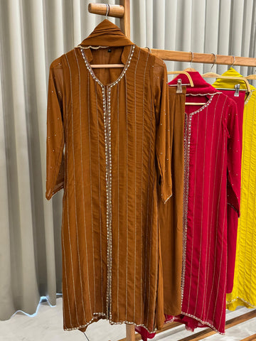 Front-Slitted Handworked Georgette Suit-4959