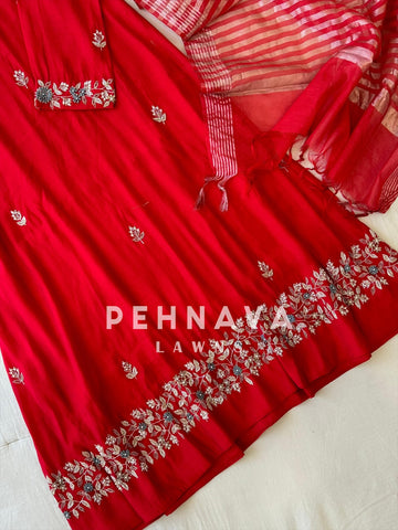 Vibrant Red Pure Chanderi Suit