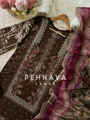 New Cotton Embroidered Suit with Chiffon/Cotton Dupatta-3374