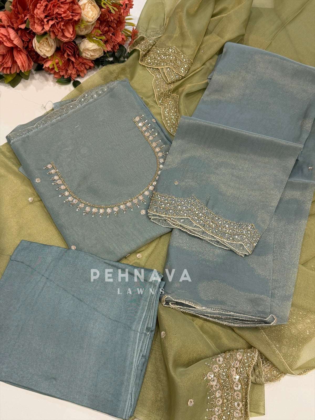 Tissue Handworked Unstitched Suit-302