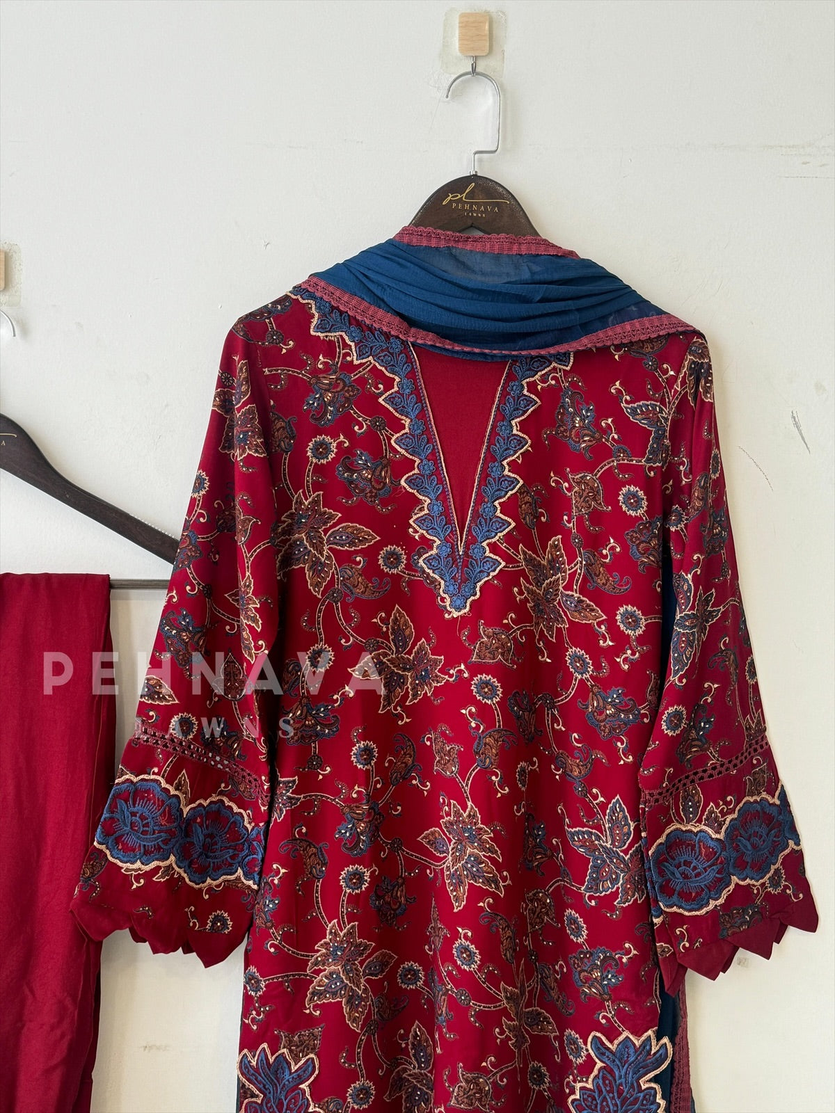 Floral Embroidery Kurtha Set-Red LRC 143 - Pehnava Lawns